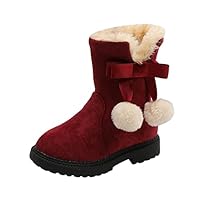 Snow Boots Kids Size 3 Girls Snow Boots Thick Bottom Non Slip Warm and Comfortable Solid Color Zipper Girl Shoes Size 5 (Red, 2 Big Kids)