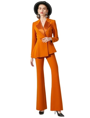 Women's Two Pieces Double Breasted Buttons Suit Irregular Jacket Long Pants for Formal Party Banquet