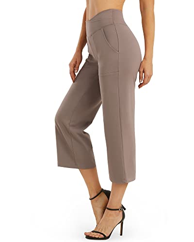 Image of G4Free Capri Pants for Women Wide Leg Yoga Dress Capris with Pockets Cross Loose Casual Work Crop Pants