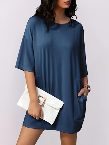 Image of LUXVEER Womens Oversized T Shirt Dress Short Sleeve Crewneck Tunic Tops Basic Summer Casual Mini Short Dresses with Pockets