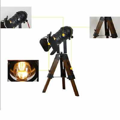 Lampada da terra a LED vintage Tripod lampada da studio in stile industriale Cinema con treppiede in legno, lampada da studio, lampada da soggiorno, 65 cm