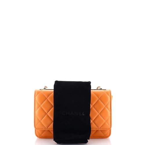 Pre-Loved Trendy CC Wallet on Chain Quilted Lambskin and Lacquered Metal, Orange2