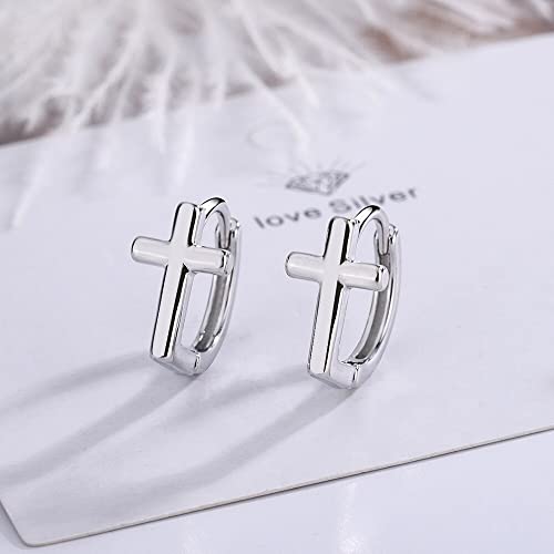 Boucles d'oreilles Cross Hoop pour femmes en argent sterling 925