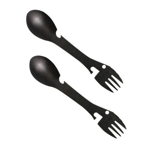 POPETPOP 2Pcs Multifunctional Tableware Fork Spoon Cutter Bottle Can Opener for Outdoor Camping Hiking and Travel Use