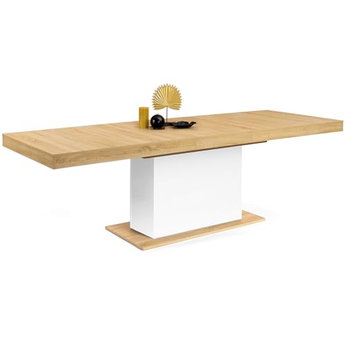 IDMarket - Table à Manger Extensible Rectangle Eden 8-12 Personnes Bois et Blanc 200-250 cm
