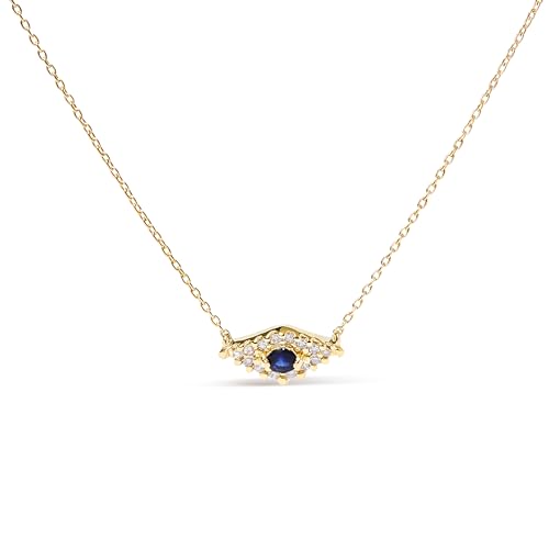 Haus of Brilliance 10K Yellow Gold Blue Sapphire and Diamond Accented Evil Eye 18" Inch Pendant Necklace (H-I Color, I1-I2 Clarity)