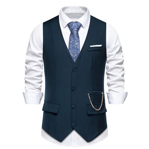 Mashaouyo Chalecos casuales de negocios para hombre, ligeros, ajustados, chaquetas de trabajo de invierno para hombre, azul marino, M