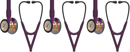 Image of 3M Littmann Cardiology IV Diagnostic Stethoscope,6239,More Than 2X as Loud,Weighs Less,Stainless Steel High Polish Rainbow-Finish Chestpiece,27 inch Plum Tube,Violet Stem and Black Headset (Pack of 3)