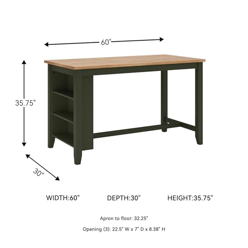 Signature Design by Ashley Gesthaven Counter Height Dining Table, Kitchen Island Table with 3 Storage Shelves, Wood Construction, Seats Up to 4, Natural and Green, 60" W - image 2