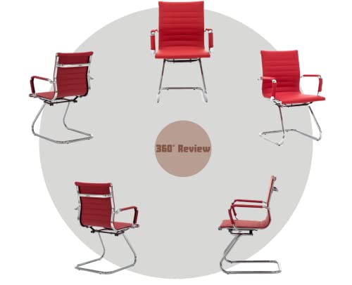 Cimota Waiting Room Chairs Leather Office Guest Chair Mid Back Reception Chairs With Sled Base For Meeting/Patient/Conference Room, Red Set Of 8 #TOP5