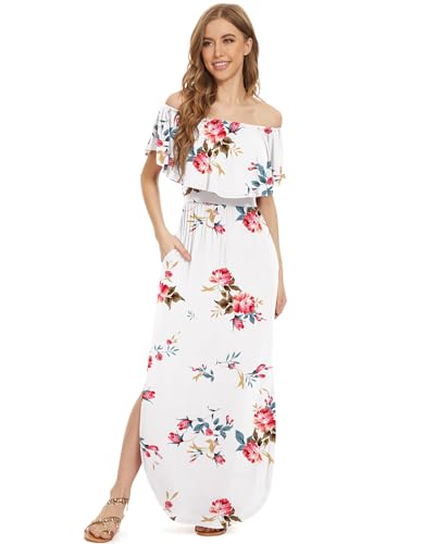 Image of LILBETTER Womens Off The Shoulder Ruffle Party Dresses Side Split Beach Maxi Dress