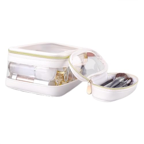 Étui cosmétique de voyage blanc : sac de toilette de grande capacité transparent à glissière