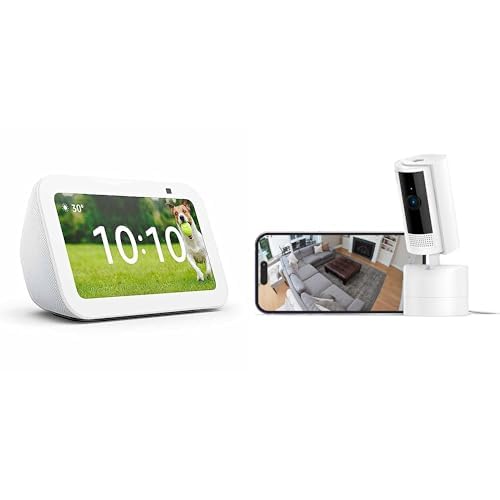 【セット買い】 Echo Show 5 (エコーショー5) グレーシャーホワイト + Ring 首振り機能付きインドアカム - ホワイト