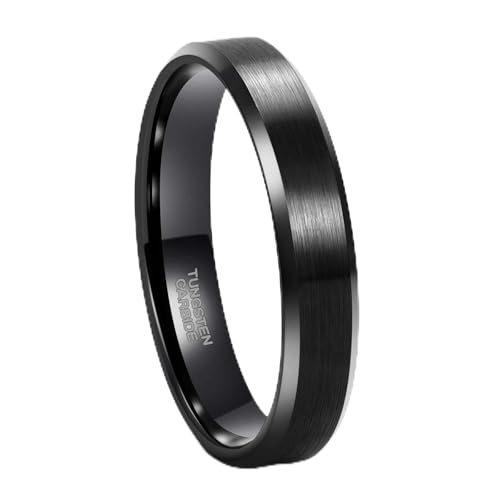 4mm Black Tungsten Ring for Men Women Thin Brushed Wedding Band Size 4.5