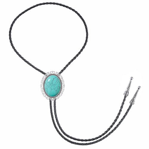 Image of Jeilwiy Bolo Tie for Men Real Stone Westwern Cowboy Ties Silver Bolos Women Leather Necktie Gift for Birthday Christmas