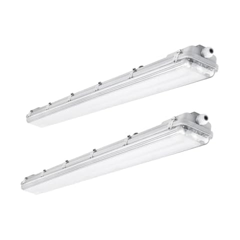 BRILLIHOOD 4Ft LED Vapor Tight Light Fixtures, 48W, 4200LM, 6000K Bright White, Clear Cover, IP65 Waterproof Vapor Proof Lights for Car Wash, Garage, Walk in Freezer, Indoor Outdoor Lighting, 2-Pack Cover