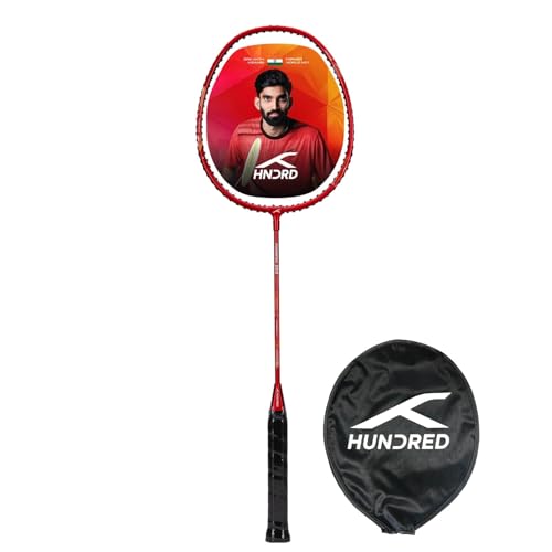 HUNDRED Powertek 200 PRO Badmintonschläger mit Schutzhülle | Besaitet | Material: Aluminium | Für Fortgeschrittene Spieler | Maximale Bespannung: 18–20 lbs, Dark Red