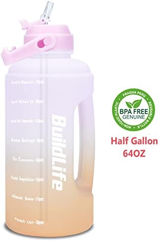 BuildLife 2.2 Litre Water Bottle - Motivational Half Gallon Water Jug w/Straw & Time Marker & Portable Handle BPA Free Leakproof Reusable for Fitness, Gym and Outdoor Sports(Purple-Blue)