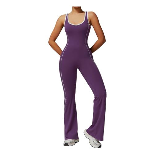 Ropa de yoga para mujer en color violeta claro mono deportivo acampanado plisado talla s 2