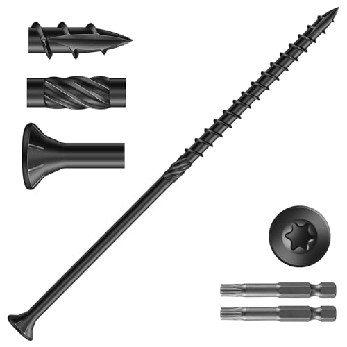 #14 x 8 Inch Deck Screws (152Pcs) 8lb. Carbon Steel, Black, Flat Head, Rust Resistant epoxy Coated, with T30 Star Bit