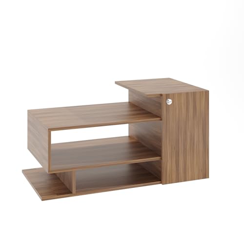 Image of FURNEASER Modern Engineered Wood Coffee Table with Storage Shelves | Center Table for Living Room & Sofa Area | Multi Level Open Rack Design | DIY Furniture (Exotic Teak)