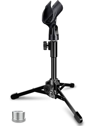 Mictop Desktop Mic Stand Portable Foldable Tripod with Mic Clip Holder and 5/8' Male to 3/8' Female...