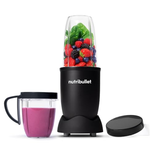 nutribullet Blender 600 Series 7 Piece Kit Black - Powerful 20 000 RPM Extractor - Blends Frozen Fruit Nuts & Ice - Tall Cup Short Cup Handled Ring & Lid - Personal Smoothie Maker