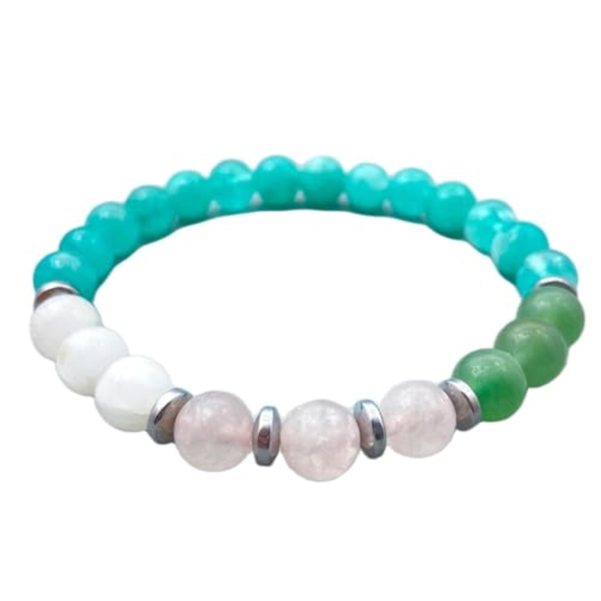 Unisex Natural Selenite & Rose Quartz 8mm Bead Stretchable Bracelet