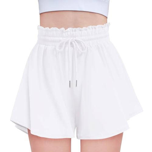 EXARUS Girls Butterfly Shorts Flowy Cheer 2 in 1 Athletic Flutter Tennis High Waisted with Pockets Dance Preppy 6-14Y