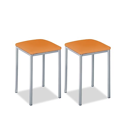 Astimesa - Taburetes de Cocina tapizado - Estructura sólida y Firme - Estructura Color Aluminio y Asiento en Polipiel - Color del Asiento: Naranja. Contenido: 2 Unidades. Medidas: 35 x 35 x 45 cm