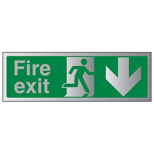 VSafety Fire Exit-Fire Exit Arrow Down Sign - 450mm x 150mm - 1.6mm Alu Rigid Plastic