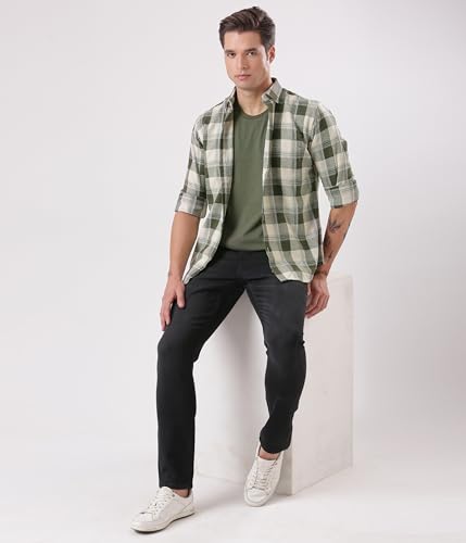 Image of TURMS Men's Casual Checks Shirts, Odor Control, Moisture Wicking, Button Down Collar, Cool Tech Cotton Fabric, Tailored Fit, Full Sleeve