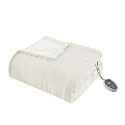 True North by Sleep Philosophy Ultra Soft Plush Reverse to Sherpa Auto Shut Off Electric Blanket with Two 20 Heat Level Setting Controllers and Bonus Automatic Timer, King, Ivory