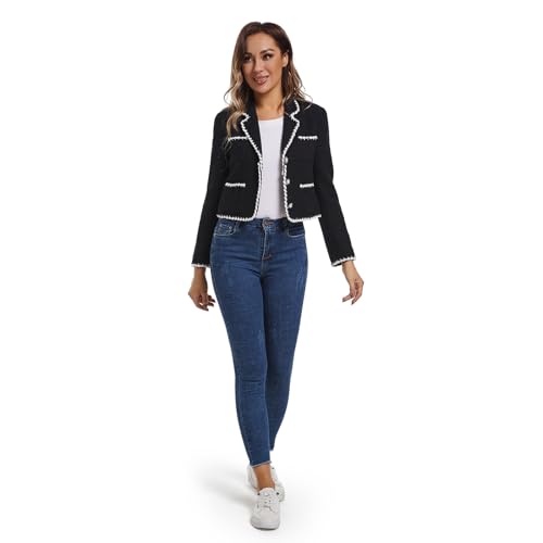 Cropped Tweed Blazer Jackets for Women Elegant Slim Business Casual Knit Blazer Jackets3
