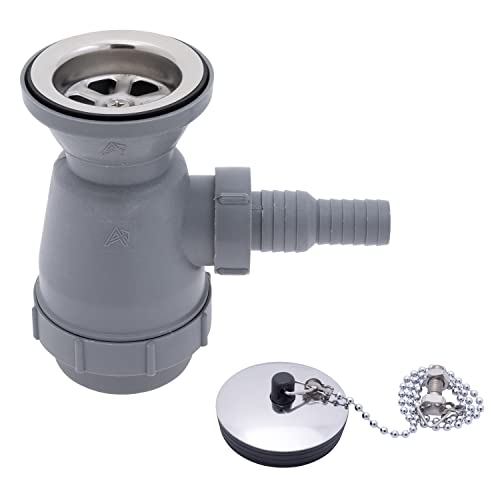 Ambassador Marine - 2 inch Drain, Trap Sink Drain, 3/4 inch & 1 inch Hose Barb, w/Chain Stopper - Ultra-Mirror Finish - S00-0108-UP-W