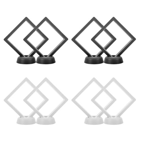 JZTang 8 Pcs 3D Floating Display Case Frame Display Holder Stands Transparent PE Film Storage Box for Jewelry Challenge Coin Medal Antique 4.33 x 4.33 x 0.8 inch Black and White