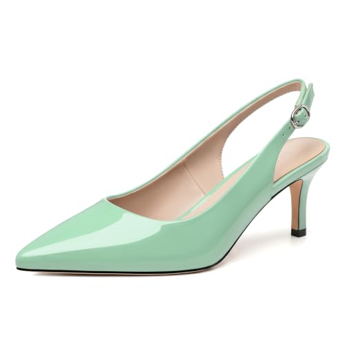 Image of NUMALEO Slingback Heels for Women Pointed Close Toe Kitten Heels Patent Pumps Dress Party Comfy Heeled Sandals Stiletto 2.5 Inch Dress Shoes