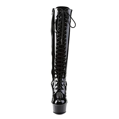 15CM/5.91IN Women's Fashion Sexy Round Head Female Stiletto Sexy Elegant Ladies Nightclub Boots mid Knee-Length Boots Stiletto Mid Boots Pole Dancer Boots,Black,162