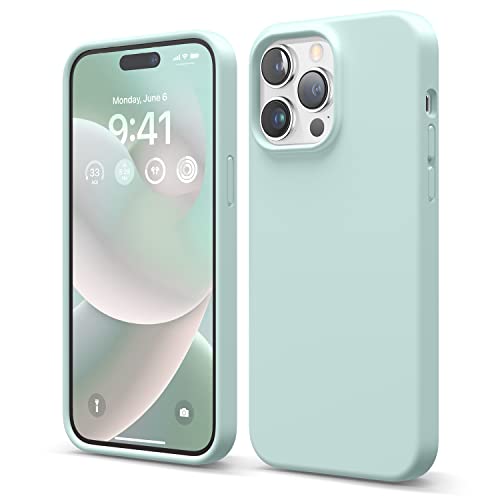 Image of elago Compatible With Iphone 14 Pro Max Case, Liquid Silicone Case, Full Body Protective Cover, Shockproof, Slim Phone Case, Anti-Scratch Soft Microfiber Lining, 6.7 Inch (Mint), Green