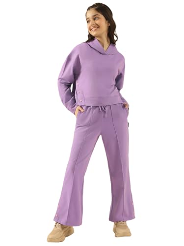 Image of Li'l Tomatoes Girls Fleece Tracksuit Set| Winter Hooded Full Zip Sweatshirt with Track Pants| Soft Plush Casual Co-Ord Set for 9-16 Years