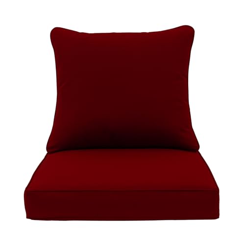 Image of QILLOWAY Outdoor /Indoor Deep Seat Cushions for Patio Furniture, All Weather Lawn Chair Cushion 24 x 24 inchs 1 Set(Red)