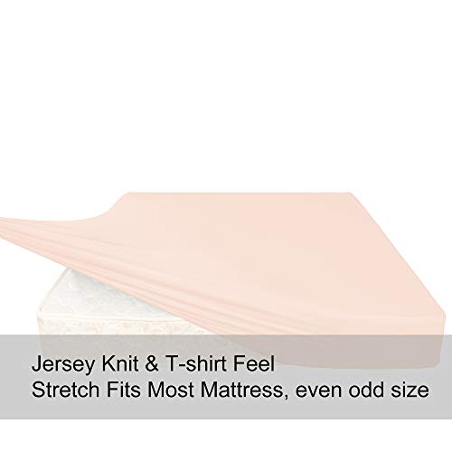 Image of King Size Fitted Sheet Only - 4-Way Stretch Jersey Knit, Snug Fit, Wrinkle Free & Stay in Place, No More Slipping Off for Mattress, Soft & Comfortable - Blush Pink, King