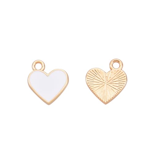 Image of Pack of 80 Side Ring Heart White Enamel Charms Gold Plated Colored Pendants Hawaii Style Accessories for Necklace Bracelet Jewelry Making DIY Crafting