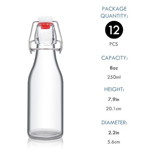 Image of YEBODA 8 oz Clear Swing Top Glass Bottles with Airtight Lids, 12 Pack