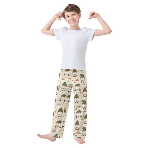 Gnome Mushroom Print Boys Long Pants Soft Trousers Elastic Waist Kids Lounge Bottoms with Pockets S-XL2