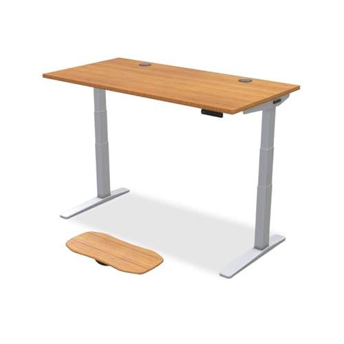 Image of UPLIFTDESK Bamboo (60 x 30 inch) Standing Desk 2-Leg V3 Adjustable Stand Up C-Frame (Gray), Advanced Keypad, Wire Grommets, Wire Tray, Rocker Board
