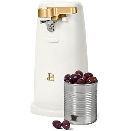 Beautiful Easy-Prep Electric Can Opener with 70-watt motor effectively, (White Icing) Auto-turn & One-Touch Operation Built-in knife sharpener and bottle opener by D'rew Barry'more