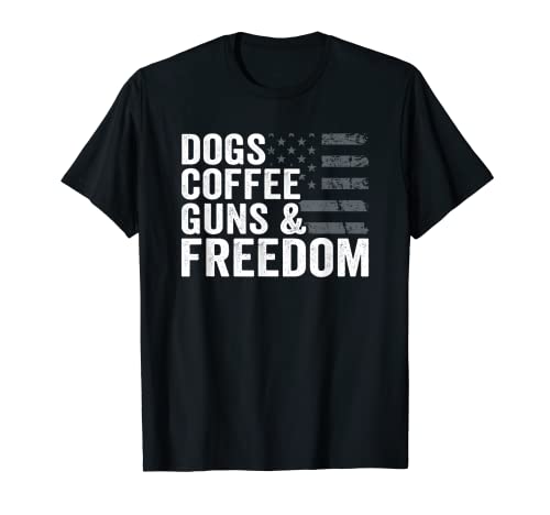 Pistolas de café para perros y libertad/Pro Guns con la bandera de Estados Unidos Camiseta