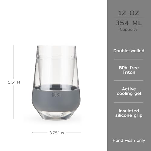 Image of Host Freeze XL Double Wall Insulated Stemless Wine Glasses with Lids for Red and White Wines, On the Go Drink Chiller Tumblers for Beverages, Travel Gifts for Women and Moms, 12 oz, Set of 2, Gray