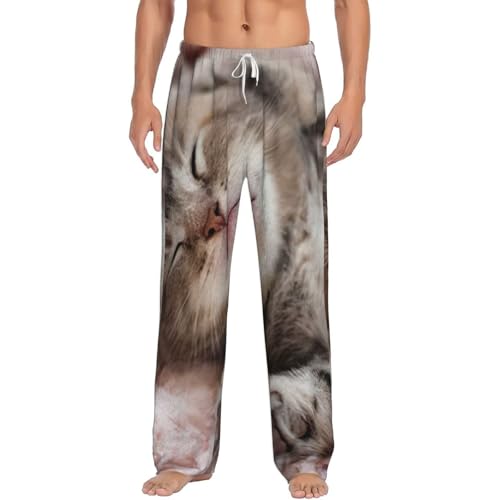Pantalon de pyjama imprimé chat endormi homme flanelle vêtement détente décontracté